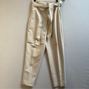 ZARA High Waisted Tie Belt Trousers Cream Beige Size M